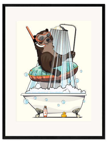 Impressão artística com moldura Spectacled Bear in the Shower