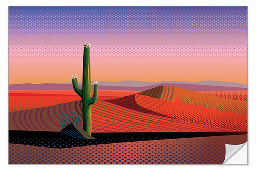 Autocolante decorativo Cactus in Desert at Sunset