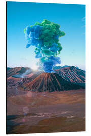 Stampa su alluminio Surreal Volcanic Eruption With Smoke in Green and Blue