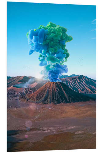 Cuadro de PVC Surreal Volcanic Eruption With Smoke in Green and Blue