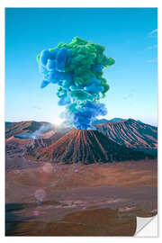 Wall sticker Surreal Volcanic Eruption With Smoke in Green and Blue