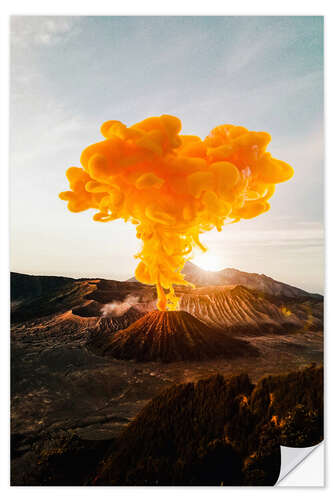 Selvklebende plakat Surreal Orange Smoke Volcano Eruption