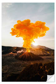 Selvklebende plakat Surreal Orange Smoke Volcano Eruption