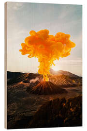 Hout print Surreal Orange Smoke Volcano Eruption