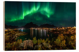 Wood print Northern Lights in Lofoten