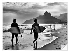 Selvklebende plakat Two Surfers on the Beach