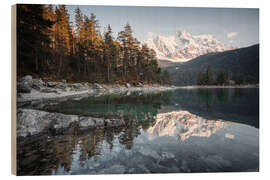 Holzbild Spiegelung der Zugspitze im Eibsee