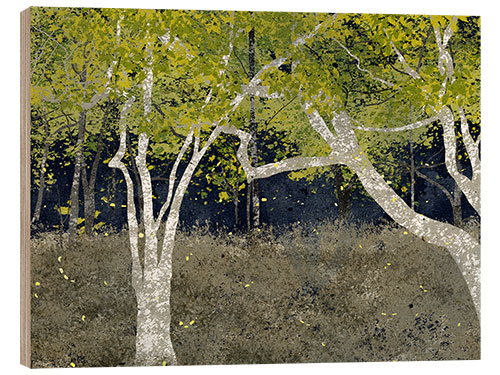 Tableau en bois Fireflies in the forest