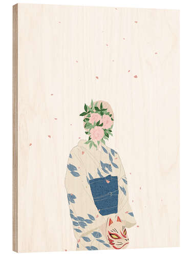 Cuadro de madera Kitsune - Japanese Peony