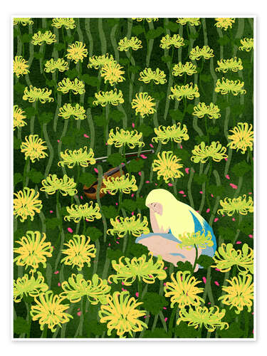 Poster Sleeping on Chrysanthemums