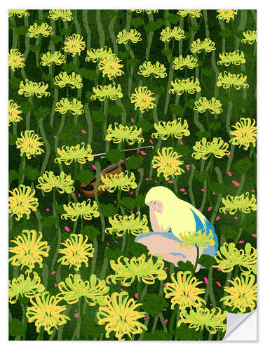 Selvklebende plakat Sleeping on Chrysanthemums