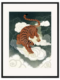 Gerahmter Kunstdruck Tigerin auf Wolken