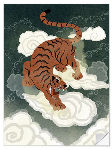 Wandsticker Tigerin auf Wolken