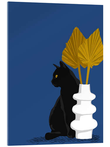 Tableau en verre acrylique Black Cat and Palm Leaves