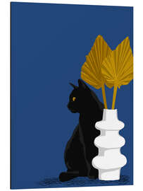 Aluminium print Black Cat and Palm Leaves - Sybille Sterk
