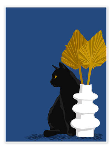 Poster Black Cat and Palm Leaves