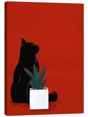 Canvas print Black Cat and red spotted Cactus