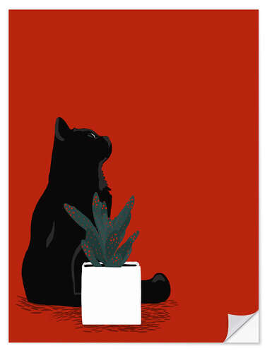 Vinilo para la pared Gato negro y cactus manchado