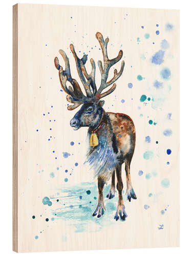 Wood print Reindeer with a bell