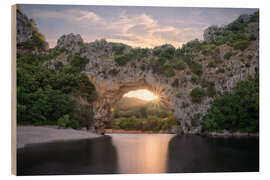 Holzbild Sonnenuntergang am Pont d’Arc