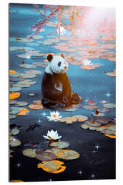 Galleriprint Baby panda and butterflies sitting on water lilies