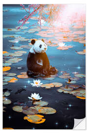 Wall sticker Baby panda and butterflies sitting on water lilies