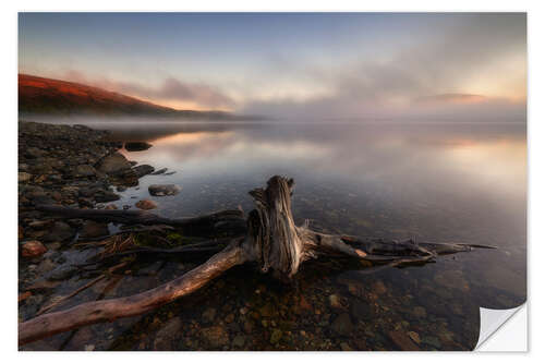 Selvklebende plakat Morning Mists Over the Lake