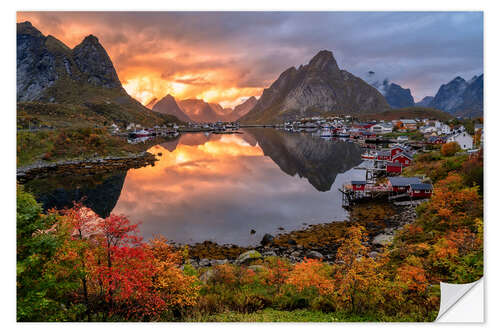 Sticker mural Sunset in Reine in Lofoten