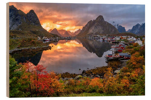 Holzbild Sonnenuntergang in Reine auf den Lofoten