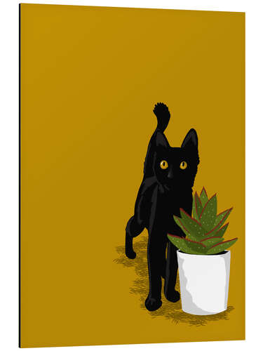 Aluminiumtavla Black Kitten and Succulent