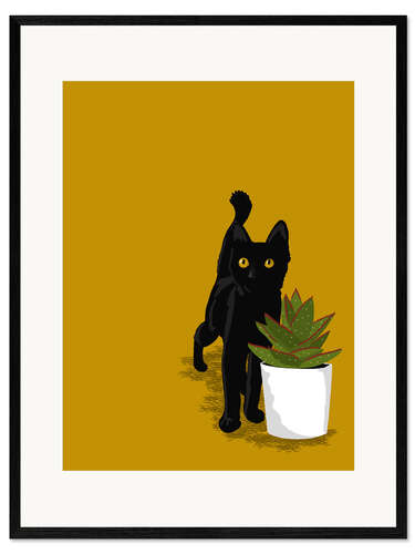 Framed art print Black Kitten and Succulent