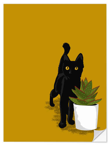 Sticker mural Black Kitten and Succulent