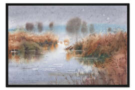 Gerahmter Kunstdruck Ein See im morgendlichen Nebel