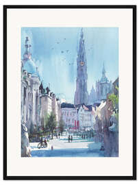 Gerahmter Kunstdruck Stadtbild in blau getaucht