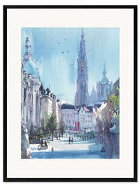 Impression artistique encadrée Cityscape bathed in blue