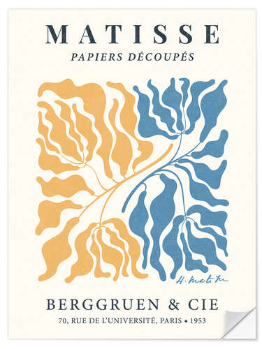 Wandsticker Henri Matisse Floral Abstract, gelb-blau