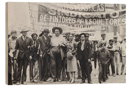 Wood print Diego Rivera and Frida Kahlo, May Day Parade, Mexico City, 1929