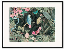 Gerahmter Kunstdruck Papagei und Schlange im Dschungel