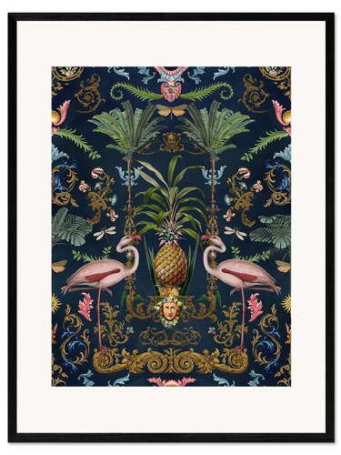 Ingelijste kunstdruk Baroque Tropical Flamingos