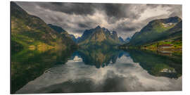 Aluminiumsbilde Dramatic Mountain Panorama With Water Reflection, Norway