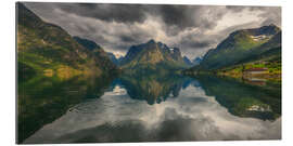 Gallery print Dramatic Mountain Panorama With Water Reflection, Norway