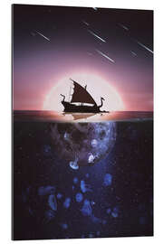 Gallery print Viking ship drakkar lit by the full moon on the sea