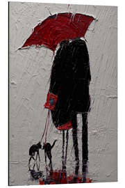 Cuadro de aluminio Couple with Dogs Walking in the Rain