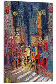 Magnettafel Leuchtende Straßenszene bei Regen am Abend