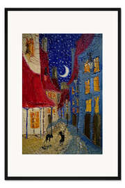 Gerahmter Kunstdruck Mondscheingasse mit Kätzchen