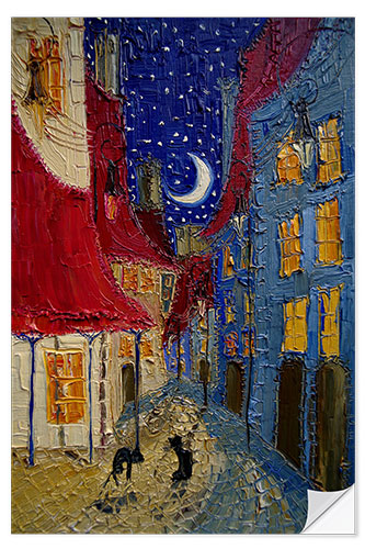 Naklejka na ścianę Moonlight Alley with Kittens