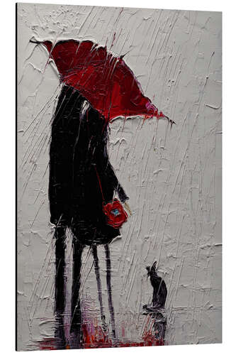 Cuadro de aluminio Evening Walk with Umbrella and Kitten