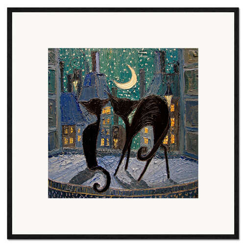 Plakat artystyczny premium w ramie Parisian City Cats at the Window