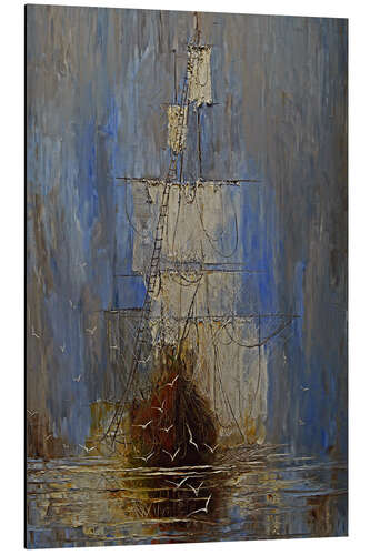 Tableau en aluminium Mystical Sailing Ship in the Mist