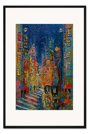 Gerahmter Kunstdruck Bunte Straße mit leuchtenden Fenstern